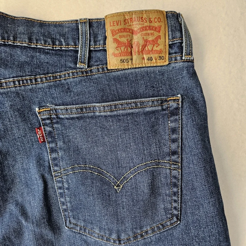 Levis 505 Jeans Mens 40x30 Blue Denim Straight Leg Dark Wash Excellent USED Cond